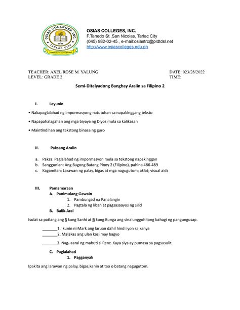 detailed lesson plan in filipino grade 4|Grade 4 Detailed Lesson Plan .